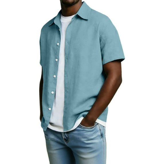 BUIGTTKLOP Button down Shirts for Men Casual Short Sleeve Shirt Solid Color Summer Beach Shirts Top