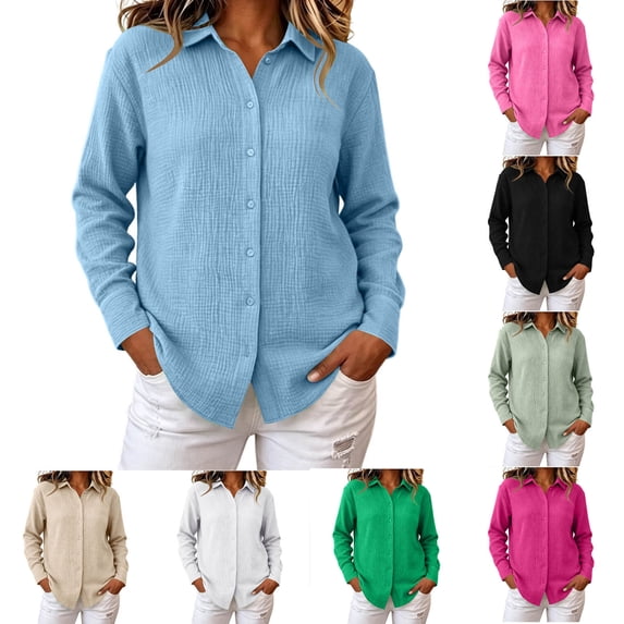 BUIGTTKLOP Button down Shirts for Women Cotton Long Sleeve Top Casual Loose Fitted Collared Blouses