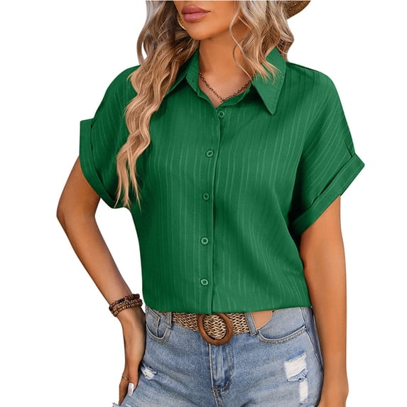 BUIGTTKLOP Button down Shirts for Women Short Sleeve Shirts Collared V Neck Summer Beach Tops