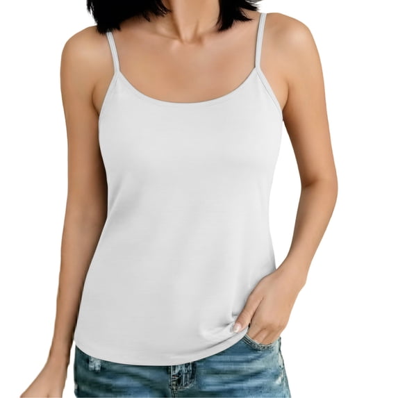 BUIGTTKLOP Camisole Tops for Women with Built-In Bra Adjustable Straps Cami Scoop Neck Side Ruched Layering Tanks