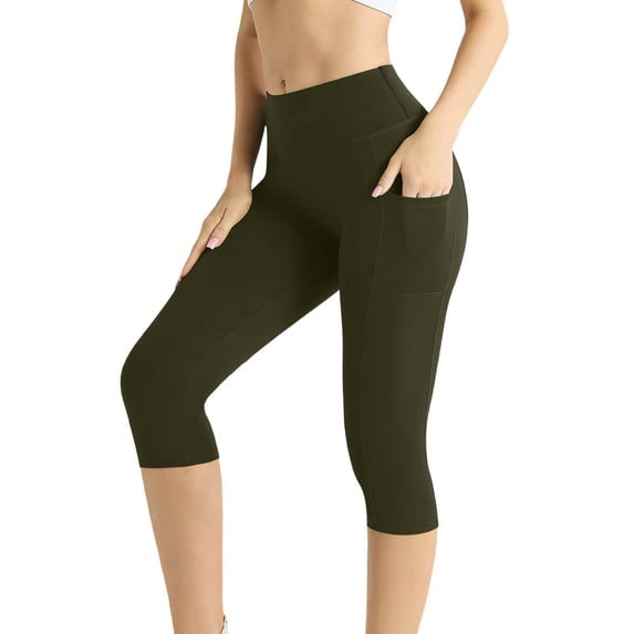 BUIGTTKLOP Capri Legging with Pockets for Women Low Waisted Cropped Workout Tights Slim Fitted Stretchy Yoga Capris