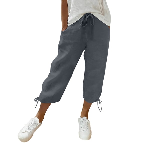 BUIGTTKLOP Capri Pant for Women Knee Length Cropped Pants Elastic Waist Drawstring Summer Loose Capris