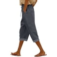 thumbnail image 1 of BUIGTTKLOP Capri Pants for Women Drawstring High Waisted Cropped Lounge Pants Rolled Hem Straight Wide Leg Loose Fitted Summer Capris, 1 of 5