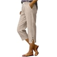 thumbnail image 1 of BUIGTTKLOP Capri Pants for Women Drawstring High Waisted Cropped Lounge Pants Side Button Summer Beach Capris, 1 of 6
