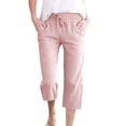 thumbnail image 1 of BUIGTTKLOP Capri Pants for Women Drawstring High Waisted Cropped Lounge Pants Striped Straight Leg Summer Beach Capris with Pockets, 1 of 6