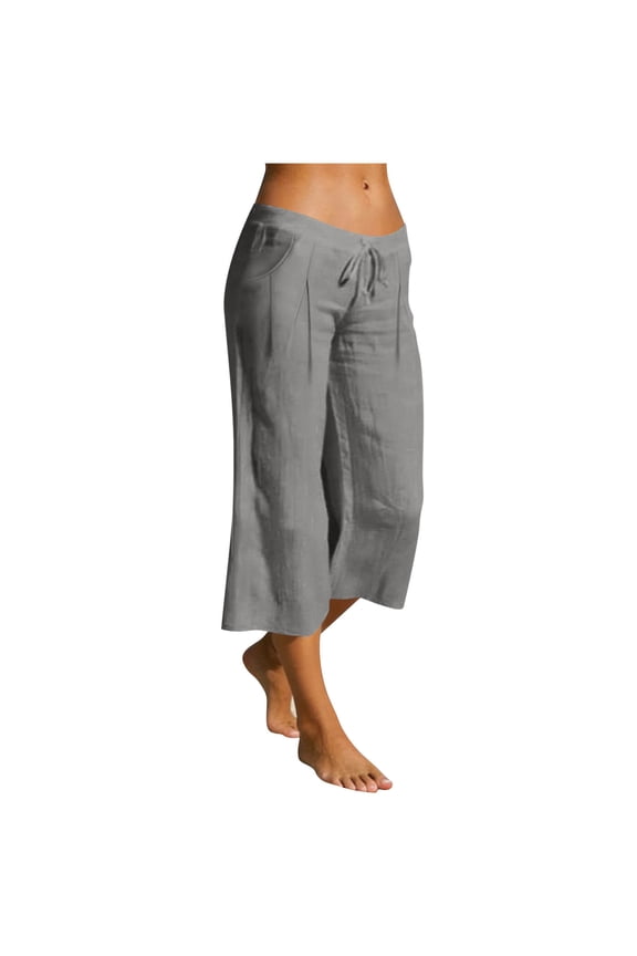 Capri Pants for Women Drawstring Low Waisted Cropped Lounge Pants Loose Fitted Summer Capris with Pockets