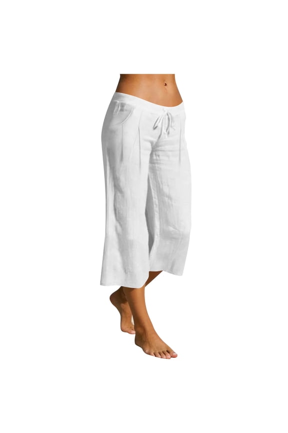 Capri Pants for Women Drawstring Low Waisted Cropped Lounge Pants Loose Fitted Summer Capris with Pockets