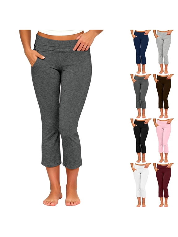 Capri Pants for Women Fold over High Waisted Bootcut Yoga Cropped Pants Active Stretch Slim Flare Capris