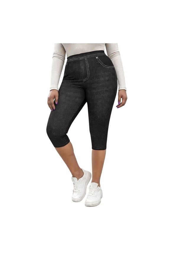 Capris for Women Casual High Waisted Skinny Capri Leggings Stretchy Pull on Waisted Cropped Casual Pants with Pockets
