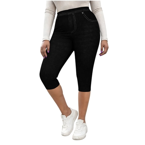 BUIGTTKLOP Capris for Women Casual High Waisted Skinny Capri Leggings Stretchy Pull on Waisted Cropped Casual Pants with Pockets