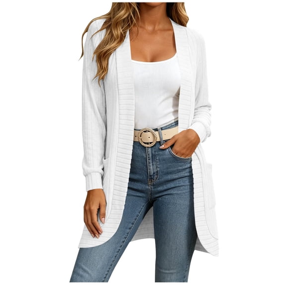 BUIGTTKLOP Cardigan Sweaters for Women Long Sleeve Open Front Cardigans Ribbed Knit Lightweight Soft Cardigan Sweater