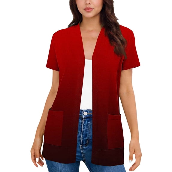 BUIGTTKLOP Cardigans for Women Lightweight Trendy Short Sleeve Dressy Open Front Thin Long Cardigan Flowy Jackets Gradinet Color