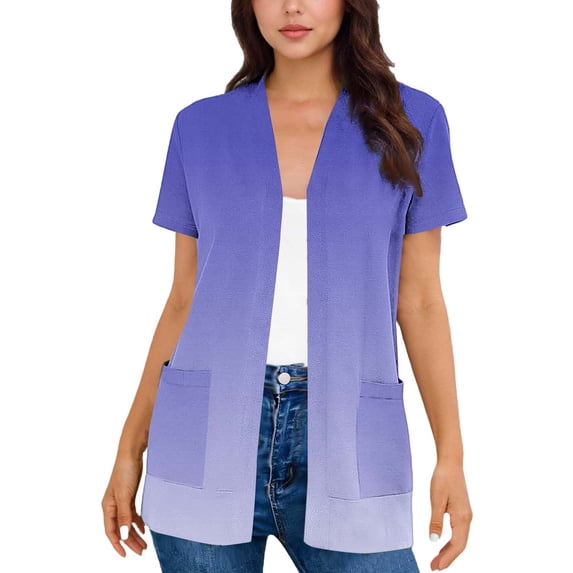 BUIGTTKLOP Cardigans for Women Lightweight Trendy Short Sleeve Dressy Open Front Thin Long Cardigan Flowy Jackets Gradinet Color