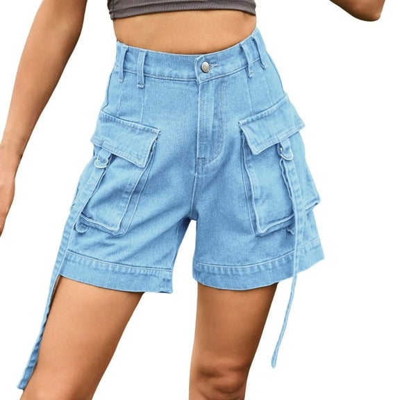 BUIGTTKLOP Cargo Jeans for Women High Waisted Denim Shorts Straight Wide Leg Summer Shorts with Pockets