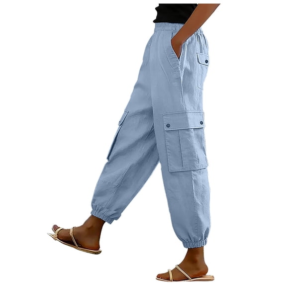 BUIGTTKLOP Cargo Joggers for Women Elastic Waisted Lounge Pants Solid Color Pull on Loose Fitted Trousers