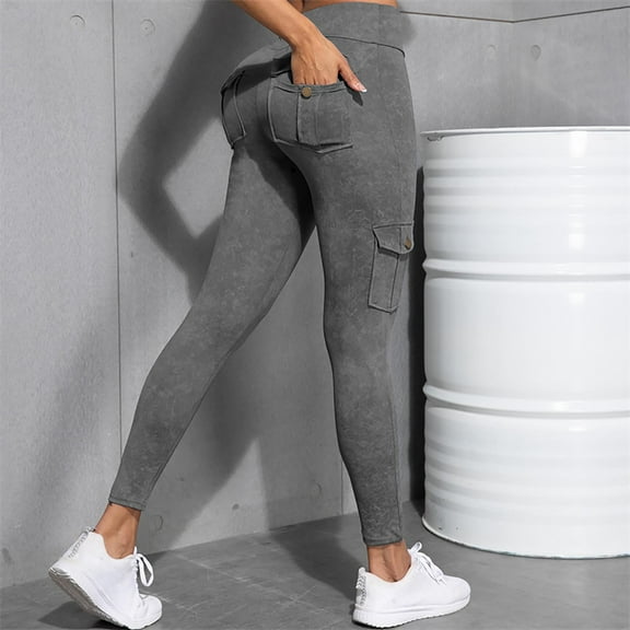 BUIGTTKLOP Cargo Leggings for Women High Waisted Yoga Pants Butt Lifting Ankle Length Stretchy Workout Pants with Multi Pockets