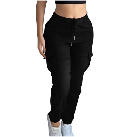 BUIGTTKLOP Cargo for Women Drawstring Low Waisted Sweatpants Straight Leg Outdoor Hiking Joggers with Multi Pockets