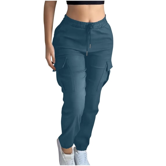 BUIGTTKLOP Cargo for Women Drawstring Low Waisted Sweatpants Straight Leg Outdoor Hiking Joggers with Multi Pockets
