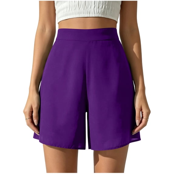 BUIGTTKLOP Chiffon Shorts for Women High Waisted Bermuda Short Casual Flowy Summer Boho Shorts