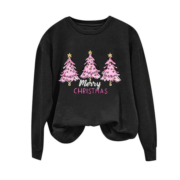 BUIGTTKLOP Christmas Crewneck Sweatshirts for Women Lightfleece Lined Graphic Print Casual Long Sleeve Top 2025 Winter Clothes