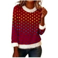 thumbnail image 1 of BUIGTTKLOP Christmas Sweatshirts for Women Fuzzy Fleece Trim V Neck Shirt Dressy Casual Graphic Print Tops, 1 of 6