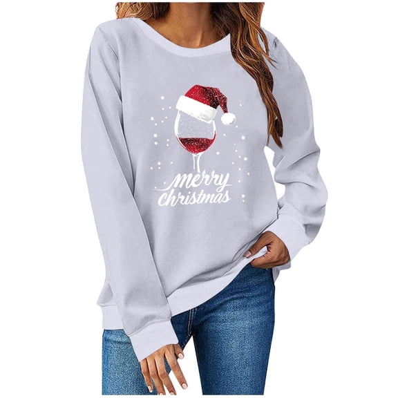 BUIGTTKLOP Christmas Sweatshirts for Women Long Sleeve Hoodless Top Crewneck Pullover Tops Print Loose Blouse