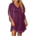 thumbnail image 1 of BUIGTTKLOP Cocktail Dresses for Women Sparkly Wedding Guest Flutter Sleeve Loose Chiffon Party Dress, 1 of 6