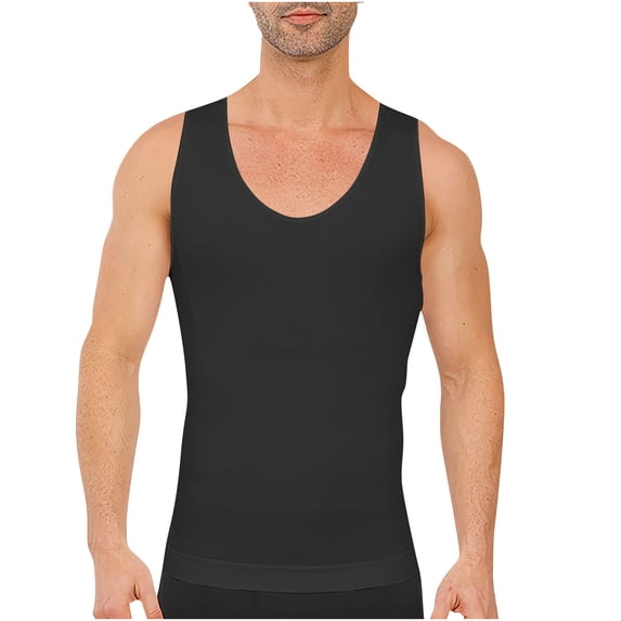 BUIGTTKLOP Compression Tank Tops for Mens Shirt Slim Fitted Workout Vest Tight Belly Control Undershirts
