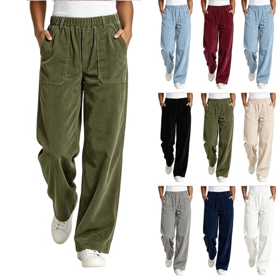 BUIGTTKLOP Corduroy Pants for Women High Waisted Lounge Pants Wide Leg Loose Fit Trousers with Pockets