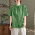 thumbnail image 1 of BUIGTTKLOP Cotton Linen Button down Shirts for Women Short Sleeve Shirts Collared Summer Beach Tops, 1 of 6