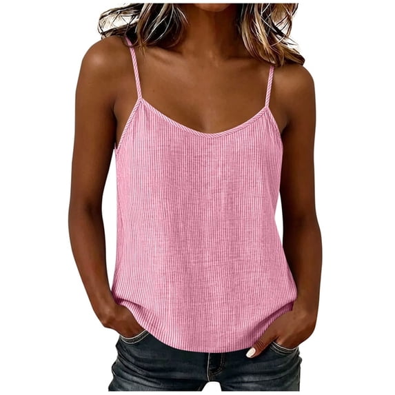 BUIGTTKLOP Cotton Linen Camisole Tops for Women Adjustable Strap Tank Tops Scoop Neck Striped Sleeveless Cami Shirts