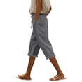thumbnail image 1 of BUIGTTKLOP Cotton Linen Capri Pants for Women Drawstring High Waisted Capris Loose Fitted Cropped Lounge Pants, 1 of 6