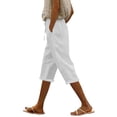 thumbnail image 1 of BUIGTTKLOP Cotton Linen Capri Pants for Women Drawstring High Waisted Capris Loose Fitted Cropped Lounge Pants, 1 of 6