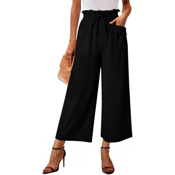 BUIGTTKLOP Cotton Linen Dress Pants for Women Drawstring High Waisted Business Casual Pants Wide Leg Work Trousers