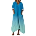 thumbnail image 1 of BUIGTTKLOP Cotton Linen Dresses for Women 3/4 Sleeve Maxi Dresses V Neck Casual Flowy Gradient Color Summer Sundress with Pockets, 1 of 6