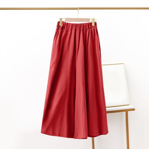 BUIGTTKLOP Cotton Linen Pants for Women High Waisted Casual Pants Straight Wide Leg Lounge Trousers