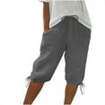 thumbnail image 1 of BUIGTTKLOP Cotton Linen Shorts for Women Darwstring High Waisted Knee Length Shorts Straight Leg Summer Shorts, 1 of 6