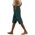 thumbnail image 1 of BUIGTTKLOP Cotton Linen Shorts for Women Drawstring High Waisted Knee Length Shorts Sraight Wide Leg Loose Fitted Summer Shorts, 1 of 6