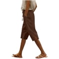 thumbnail image 1 of BUIGTTKLOP Cotton Linen Shorts for Women Drawstring High Waisted Knee Length Shorts Sraight Wide Leg Loose Fitted Summer Shorts, 1 of 6