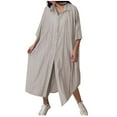 thumbnail image 1 of BUIGTTKLOP Cotton Linen Summer Dresses for Women Button down Shirt Dress Short Sleeve Tunic Shirts Long Beach Cover ups Dresses, 1 of 5