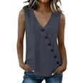 thumbnail image 1 of BUIGTTKLOP Cotton Linen Tank Tops for Women Asymmetrical Button down Sleeveless Shirts Casual V Neck Summer Tanks, 1 of 5
