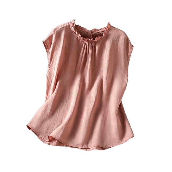BUIGTTKLOP Cotton Linen Tank Tops for Women Sleeveless Shirts Crewneck Pleated Loose Fitted Summer Tanks