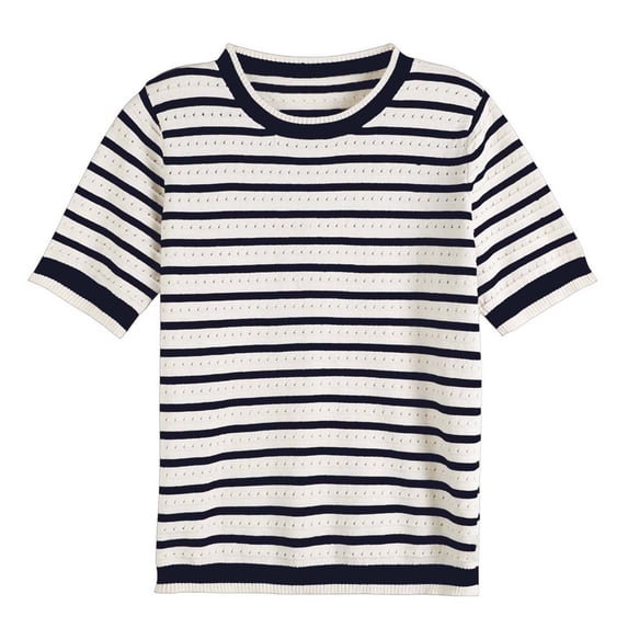 BUIGTTKLOP Cotton Sweaters for Women Short Sleeve Knit Tops Hollow out Crewneck Pullover Top
