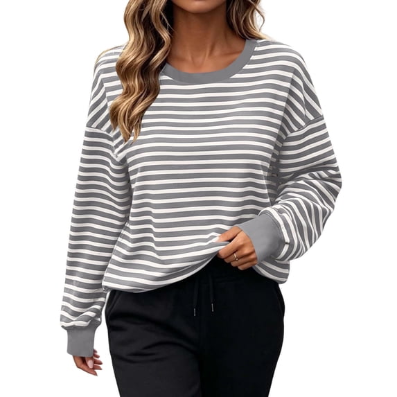 BUIGTTKLOP Crewneck Sweatshirt for Women Long Sleeve Shirts Striped Pullover Tops Fashion Clothes 2026