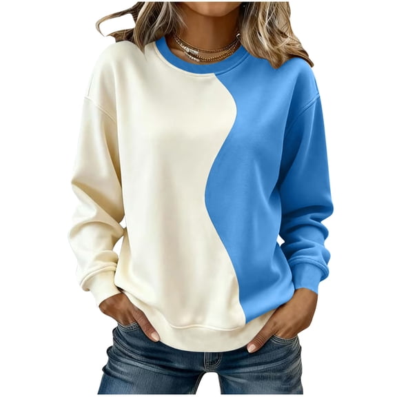 BUIGTTKLOP Crewneck Sweatshirts for Women Long Sleeve Shirts Color Block Loose Fitted Pullovers