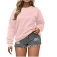 thumbnail image 1 of BUIGTTKLOP Crewneck Sweatshirts for Women Long Sleeve Tops Solid Color Pullover Loose Fitted Tees, 1 of 6
