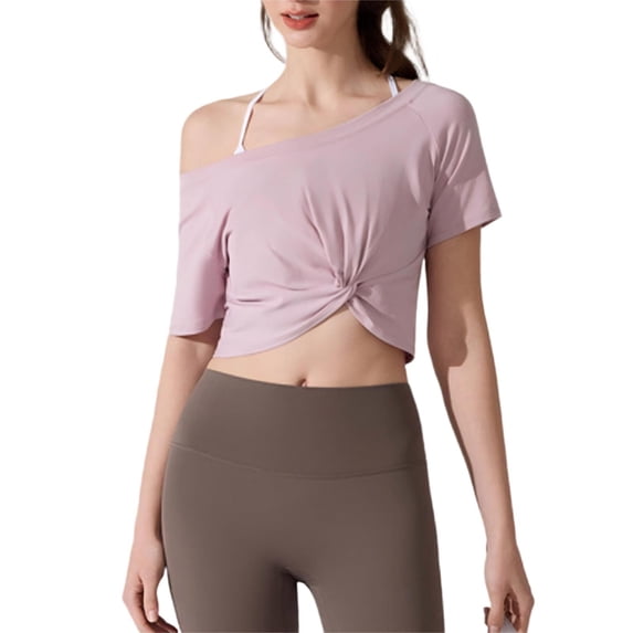BUIGTTKLOP Crop Tops for Women Short Sleeve Athletic Shirts Round Neck Yoga Tops Loose Fitted Workout Tees