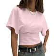 thumbnail image 1 of BUIGTTKLOP Crop Tops for Womens Crew Neck Half Sleeve Ruched Shirts Cinched Waist Casual Summer Top 2026, 1 of 6