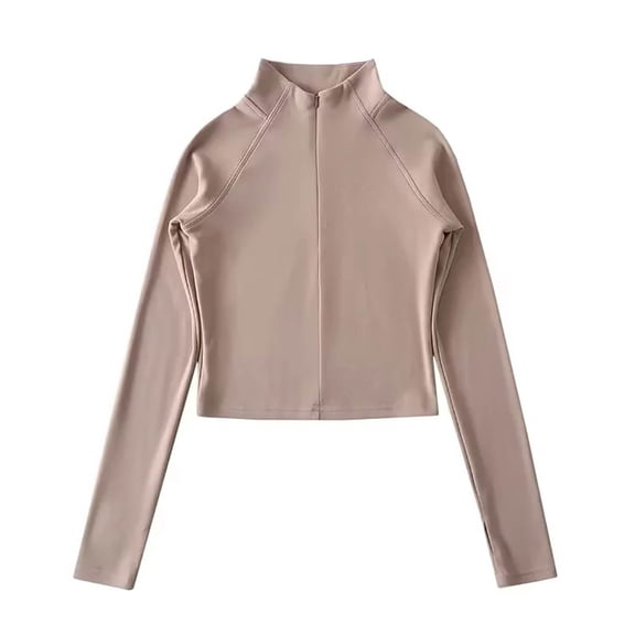 BUIGTTKLOP Cropped Jackets for Women Long Sleeve Full Zip up Jacket Tops Stretchy Slim Fitted Soft Outwear