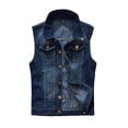 thumbnail image 1 of BUIGTTKLOP Denim Vest for Men Button down Lapel Sleeveless Slim Fitted Retro Ripped Casual Jean Vest, 1 of 6